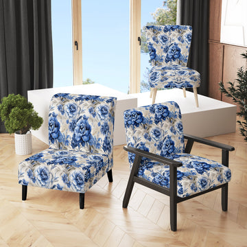 Regal Cobalt Blue Damask Victorian Pattern - Upholstered Cottage Accent Chairs
